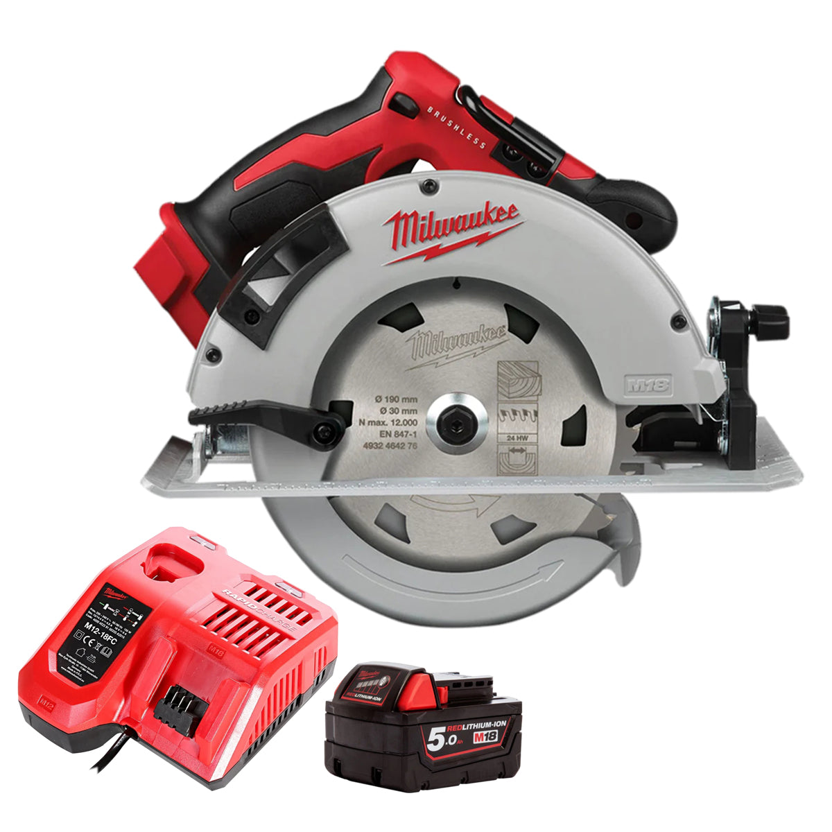 Milwaukee M18BLCS66-0 18V Brushless Circular Saw with 1 x 5.0Ah Battery & Charger