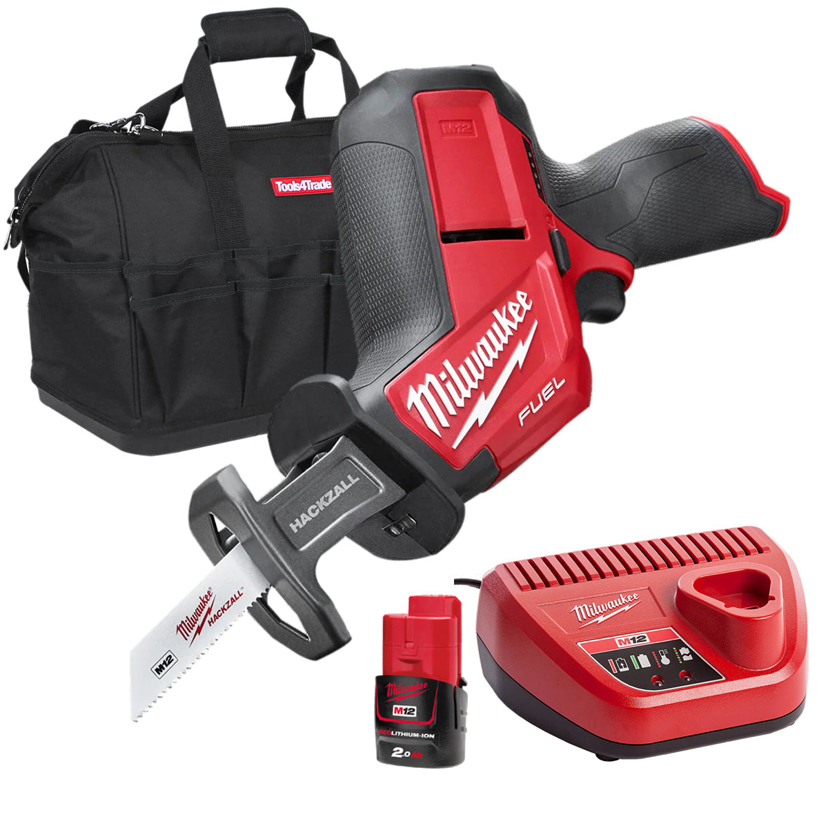 Milwaukee M12CHZ-0 12V Fuel Brushless HackZall Reciprocating Saw with 1 x 2.0Ah Battery Charger & Bag