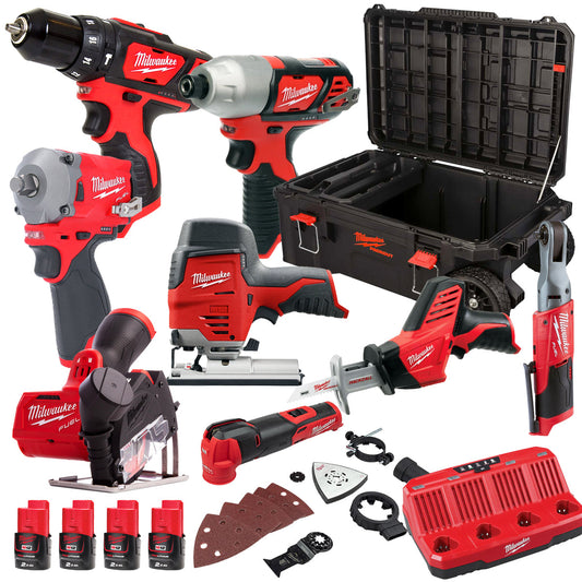 Milwaukee 12V Cordless 8 Piece Tool Kit with 4 x 2.0Ah Batteries & Charger T4TKIT-16550