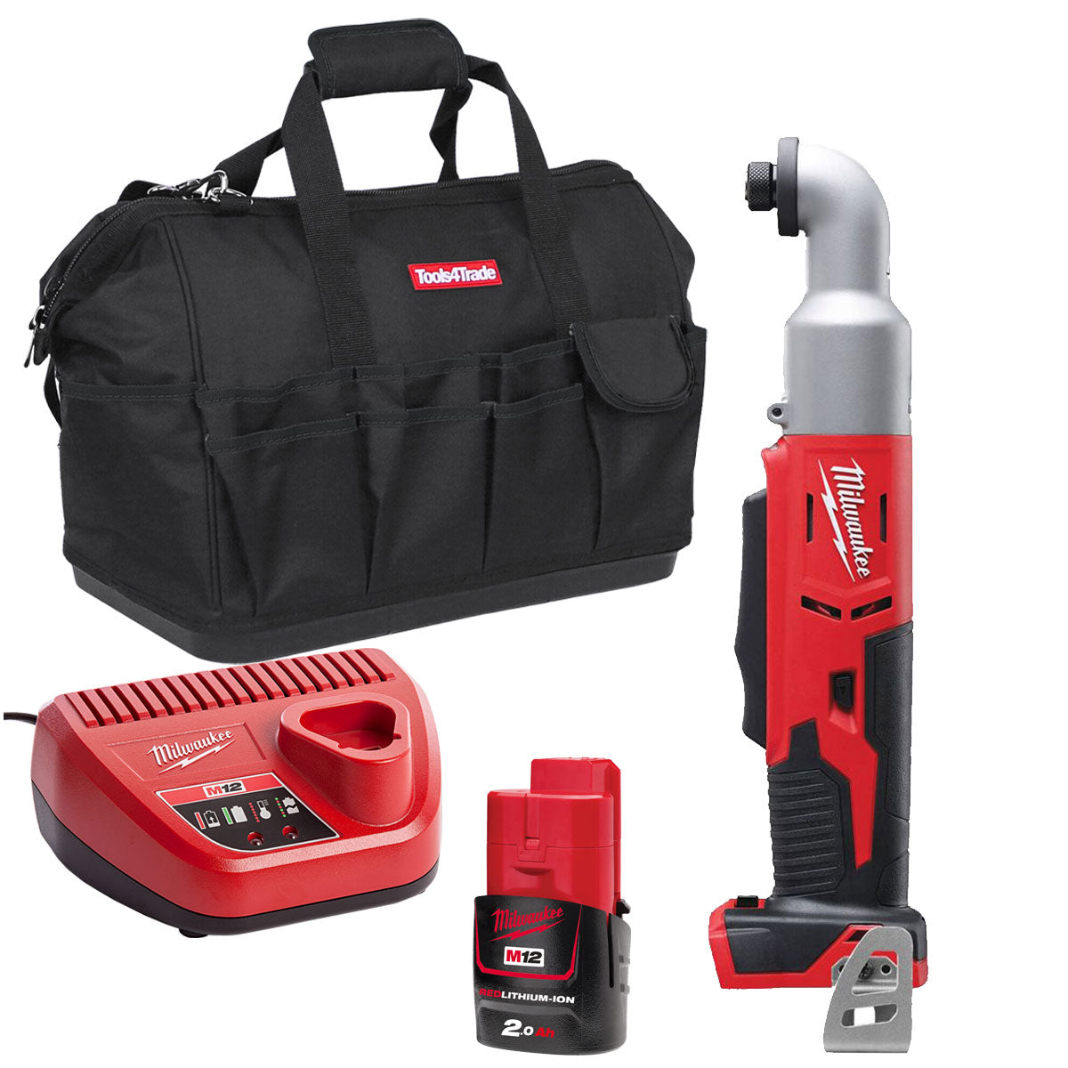 Milwaukee M12BRAID-0 12V 1/4" Hex Right Angle Impact Driver with 1 x 2.0Ah Battery Charger & Bag