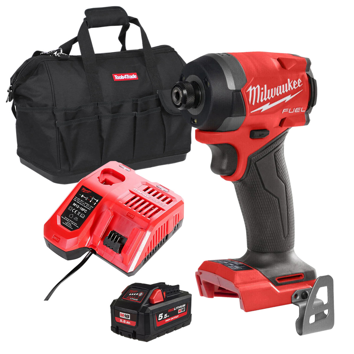 Milwaukee M18FID3-0 18V Fuel Brushless Impact Driver with 1 x 5.5Ah Battery Charger & Bag