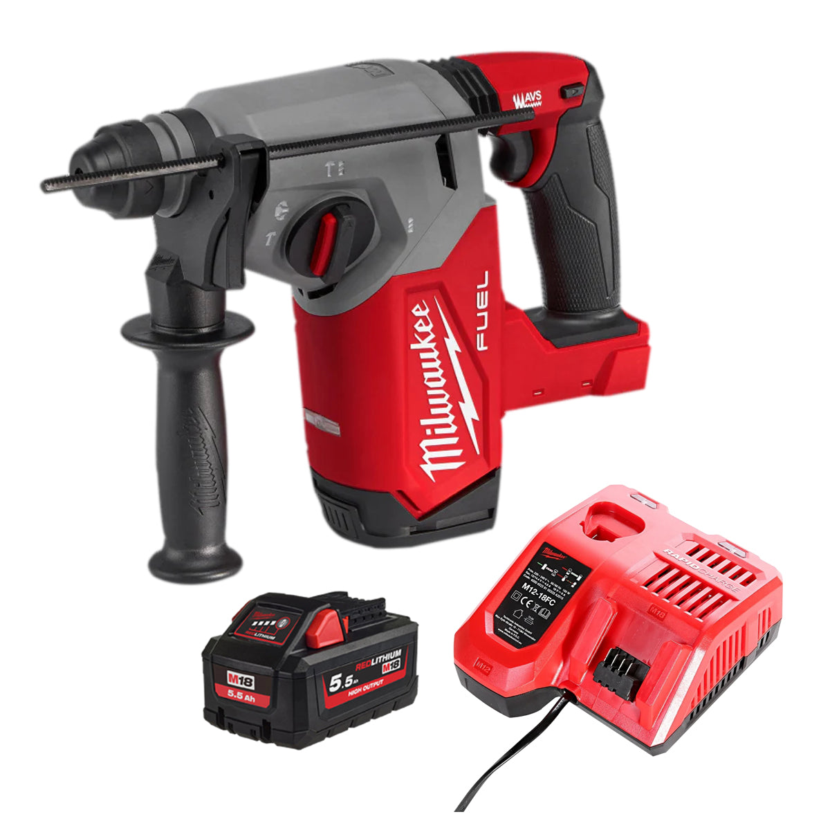 Milwaukee M18FH-0 18V Fuel 4-Mode SDS+ Brushless Hammer Drill with 1 x 5.5Ah Battery & Charger