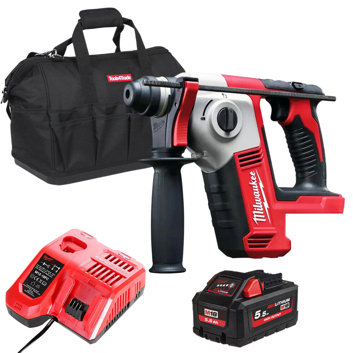 Milwaukee M18BH-0 18V SDS 2 Mode Hammer Drill with 1 x 5.5Ah Battery Charger & Bag