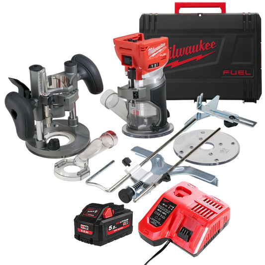 Milwaukee M18FTR-0X M18 18V Brushless FUEL Trimmer Router with 1 x 5.5Ah Battery Charger & Case