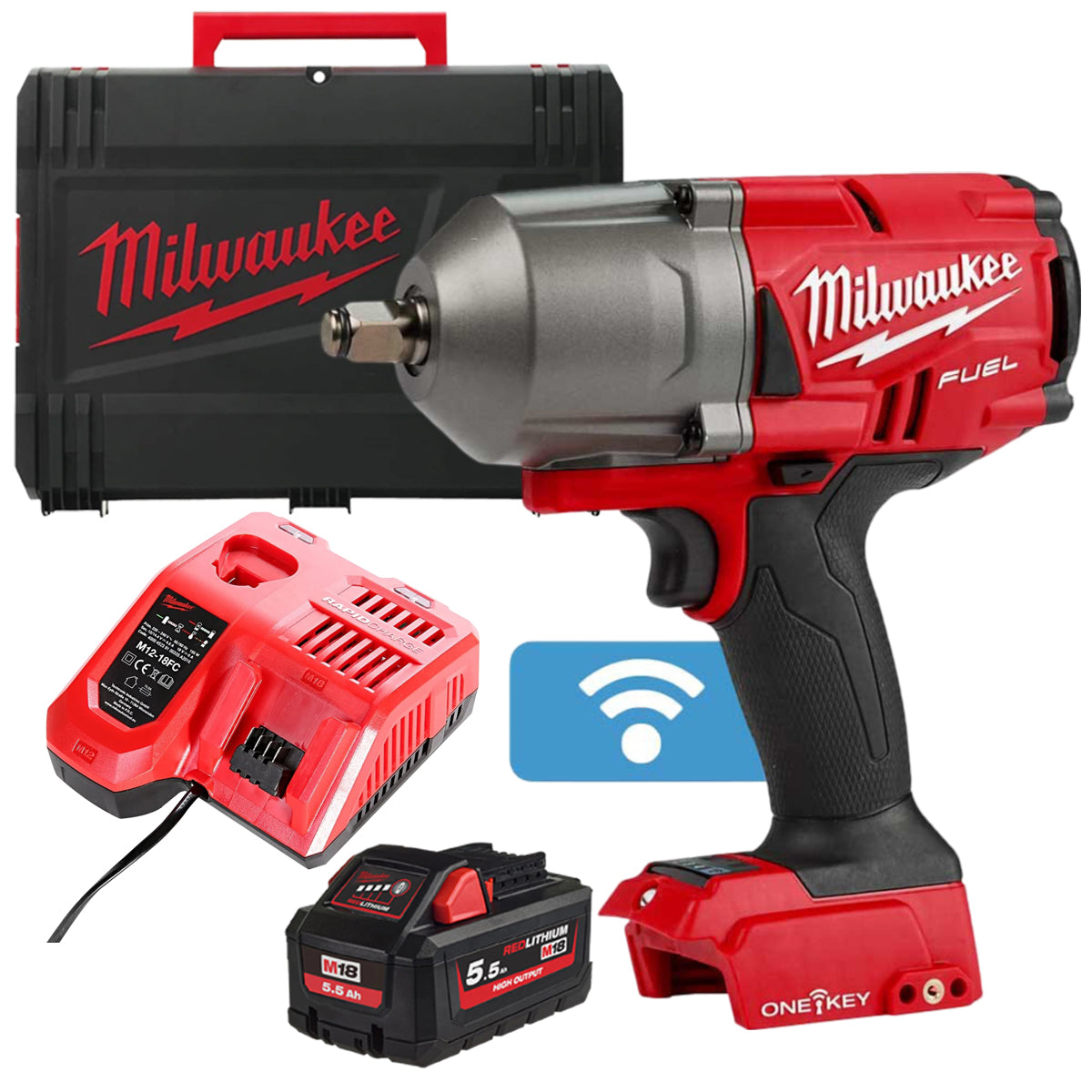 Milwaukee M18ONEFHIWF12-0X 18V 1/2" FUEL Brushless Impact Wrench with 1 x 5.5Ah Battery Charger & Case