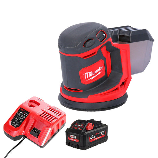 Milwaukee M18BOS125-0 18V 125mm Random Orbital Sander with 1 x 5.5Ah Battery & Charger