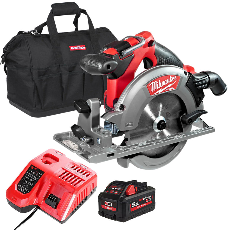 Milwaukee M18CCS55-0 18V M18 Fuel Brushless 165mm Circular Saw with 1 x 5.5Ah Battery Charger & Bag