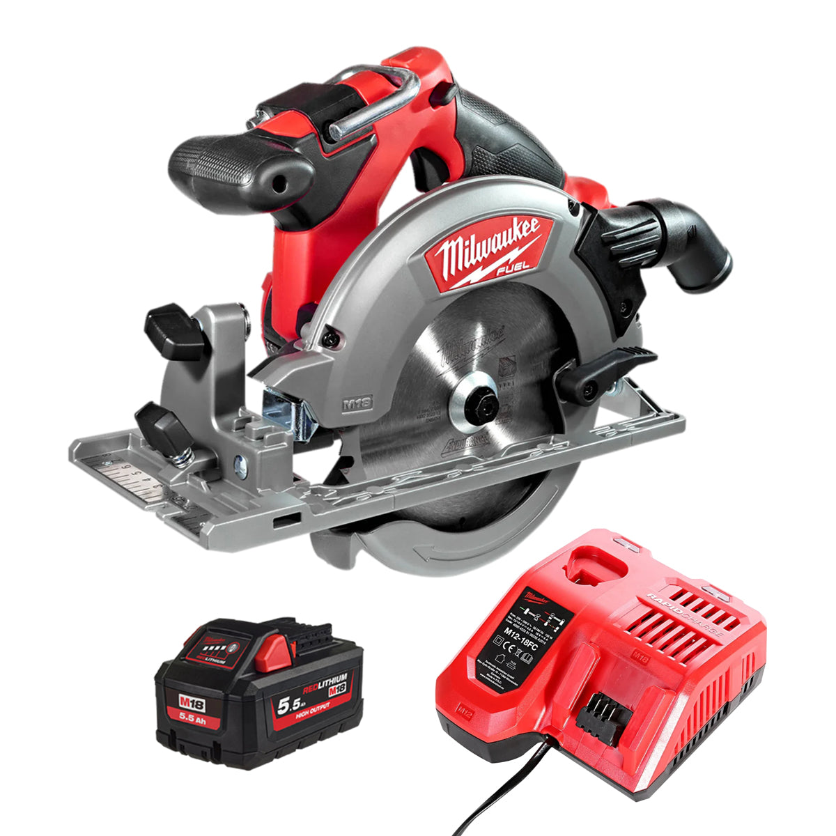 Milwaukee M18CCS55-0 18V M18 Fuel Brushless 165mm Circular Saw with 1 x 5.5Ah Battery & Charger