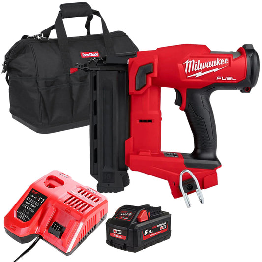 Milwaukee M18FN18GS-0 18V Fuel Brushless Second Fix Nailer with 1 x 5.5Ah Battery Charger & Bag