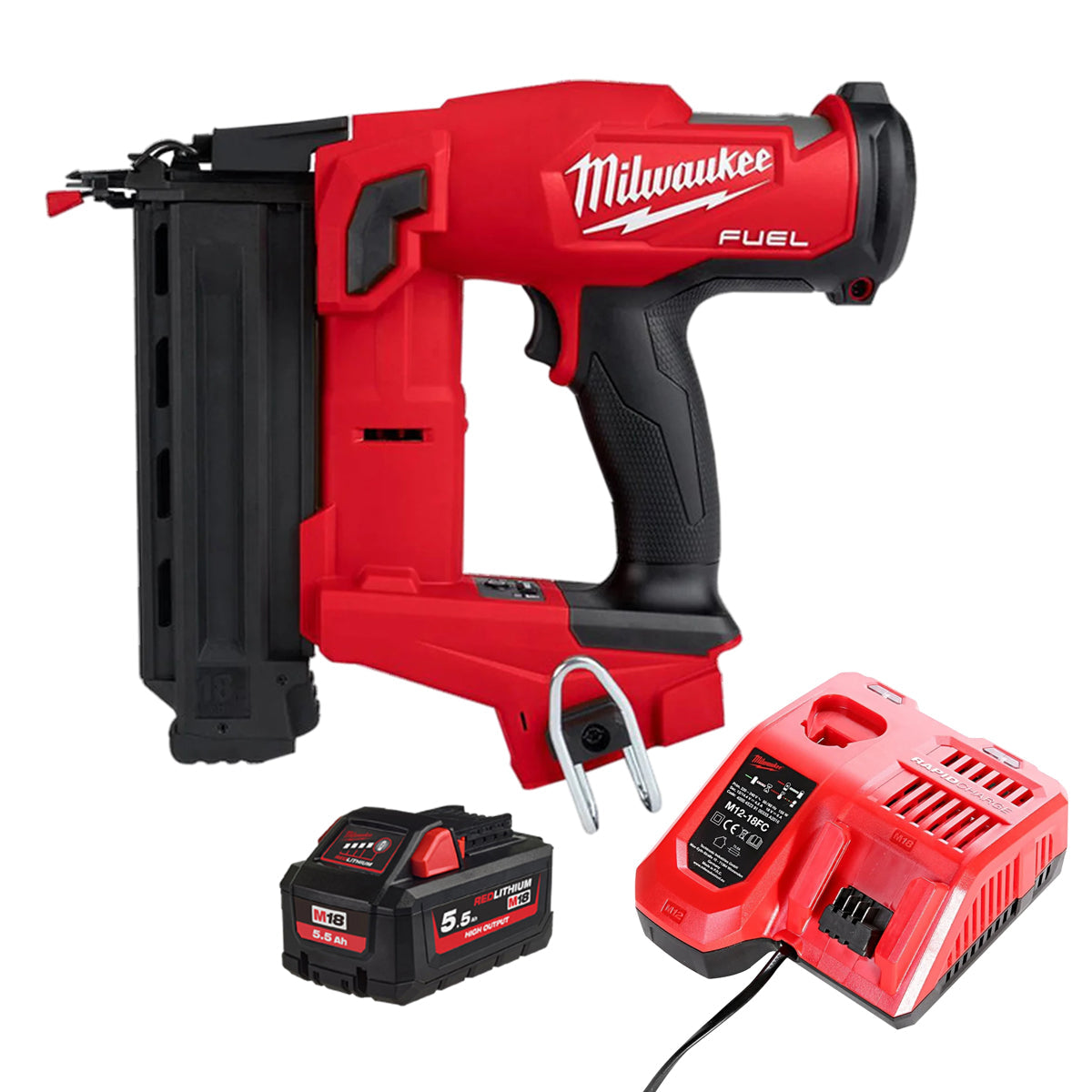 Milwaukee M18FN18GS-0 18V Fuel Brushless Second Fix Nailer with 1 x 5.5Ah Battery & Charger