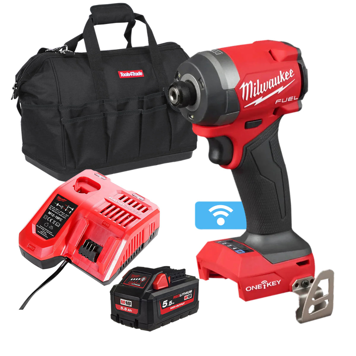 Milwaukee M18ONEID3-0 18V FUEL ONE-KEY Brushless Impact Driver with 1 x 5.5Ah Battery Charger & Bag