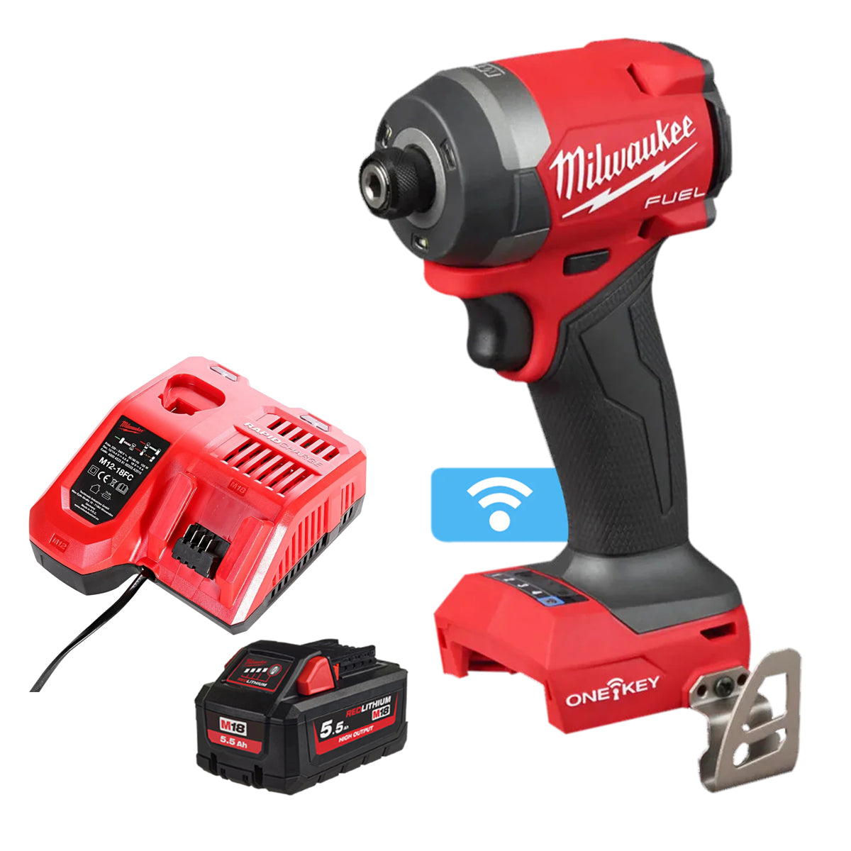 Milwaukee M18ONEID3-0 18V FUEL ONE-KEY Brushless Impact Driver with 1 x 5.5Ah Battery & Charger