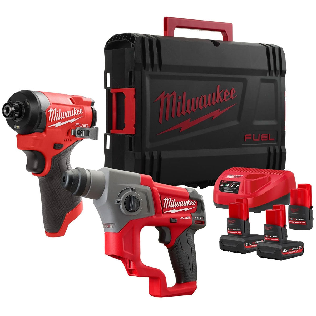 Milwaukee M12FPP2M2-5253X 12V Fuel Brushless SDS+ Drill & Impact Driver with 3 x Batteries Charger & Box 4933492639