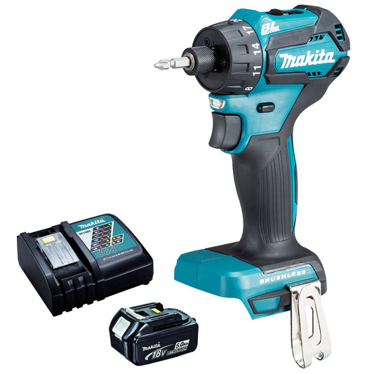 Makita DDF083Z 18V Brushless 1/4" Drill Driver with 1 x 5.0Ah Battery & Charger