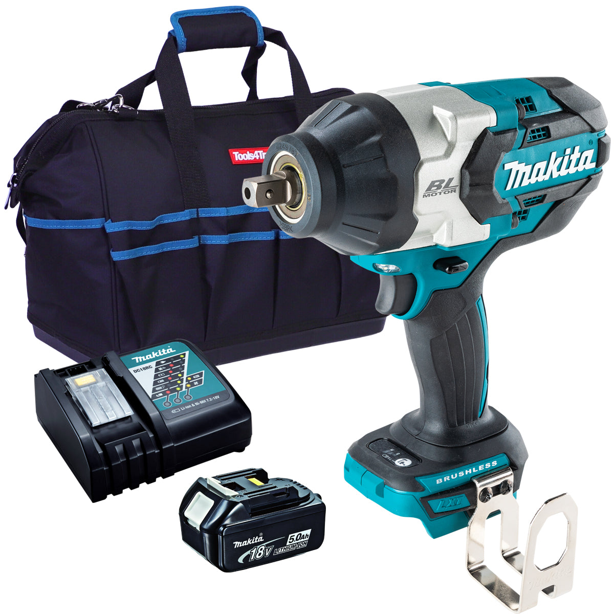 Makita DTW1004Z 18V Brushless 1/2" Impact Wrench with 1 x 5.0Ah Battery Charger & Bag