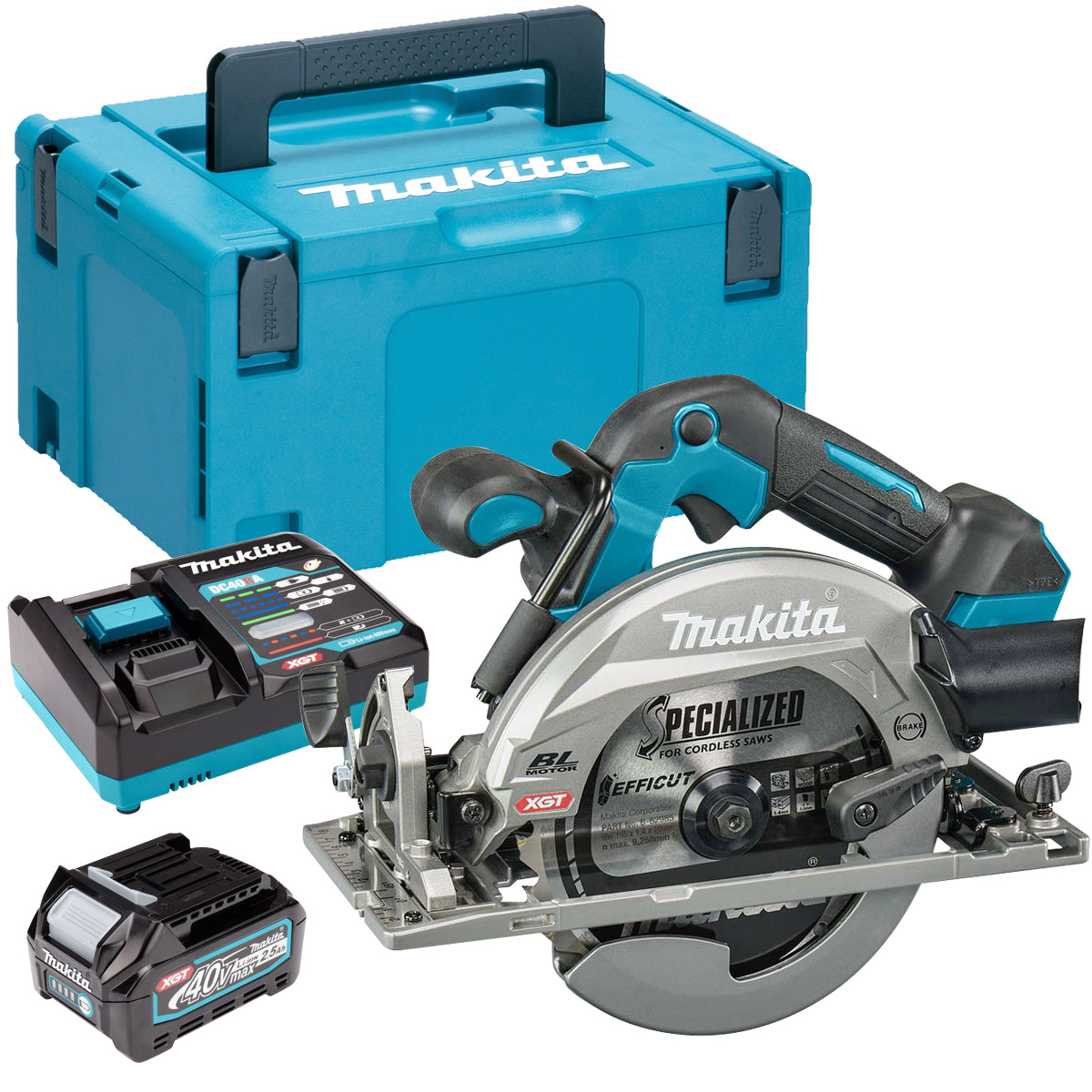 Makita HS012GZ01 40V Brushless 165mm Circular Saw with 1 x 2.5Ah Battery Charger & Case