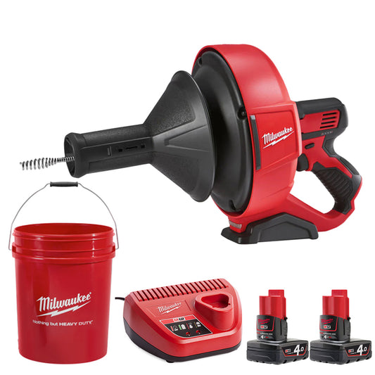 Milwaukee M12BDC8-0C 12V 8mm Drain Cleaner with 2 x 4.0Ah Battery & Charger