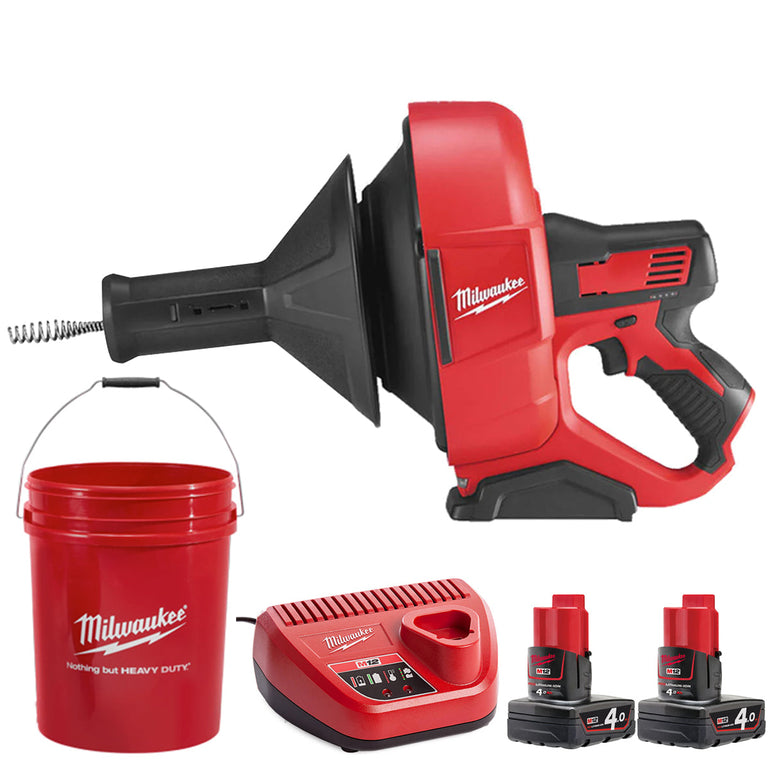 Milwaukee M12BDC6-0C 12V 6mm Drain Cleaner with 2 x 4.0Ah Battery & Charger