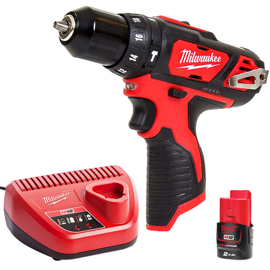 Milwaukee M12BPD-0 12V Combi Hammer Drill with 1 x 2.0Ah Battery & Charger