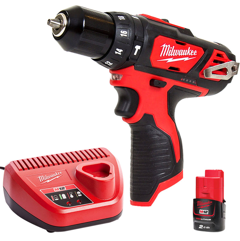 Milwaukee M12BPD-0 12V Combi Hammer Drill with 1 x 2.0Ah Battery & Charger