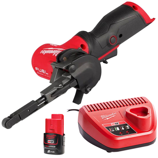 Milwaukee M12 FBFL10-0 12V Fuel Brushless 10mm Band File with 1 x 2.0Ah Battery & Charger