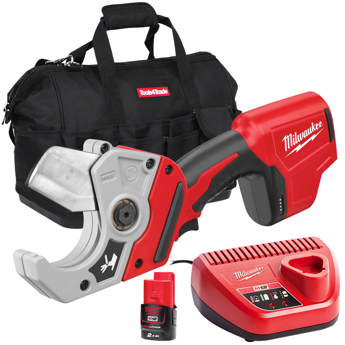 Milwaukee C12 PPC-0 12V PVC Pipe Cutter with 1 x 2.0Ah Battery Charger & Bag