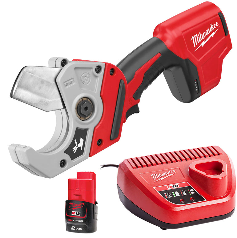 Milwaukee C12 PPC-0 12V PVC Pipe Cutter with 1 x 2.0Ah Battery & Charger