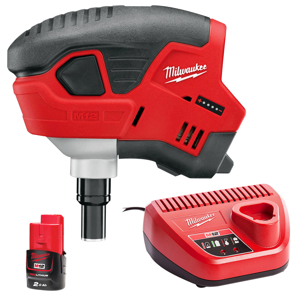 Milwaukee C12 PN-0 12V Sub Compact Palm Nailer with 1 x 2.0Ah Battery & Charger