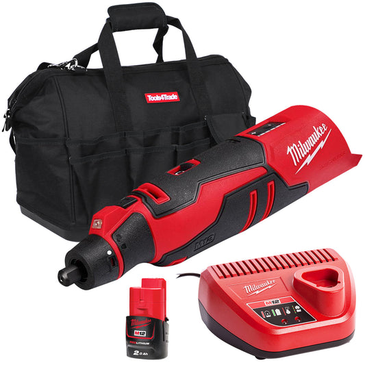 Milwaukee M12BLROT-0 12V Brushless Rotary Tool with 1 x 2.0Ah Battery Charger & Bag