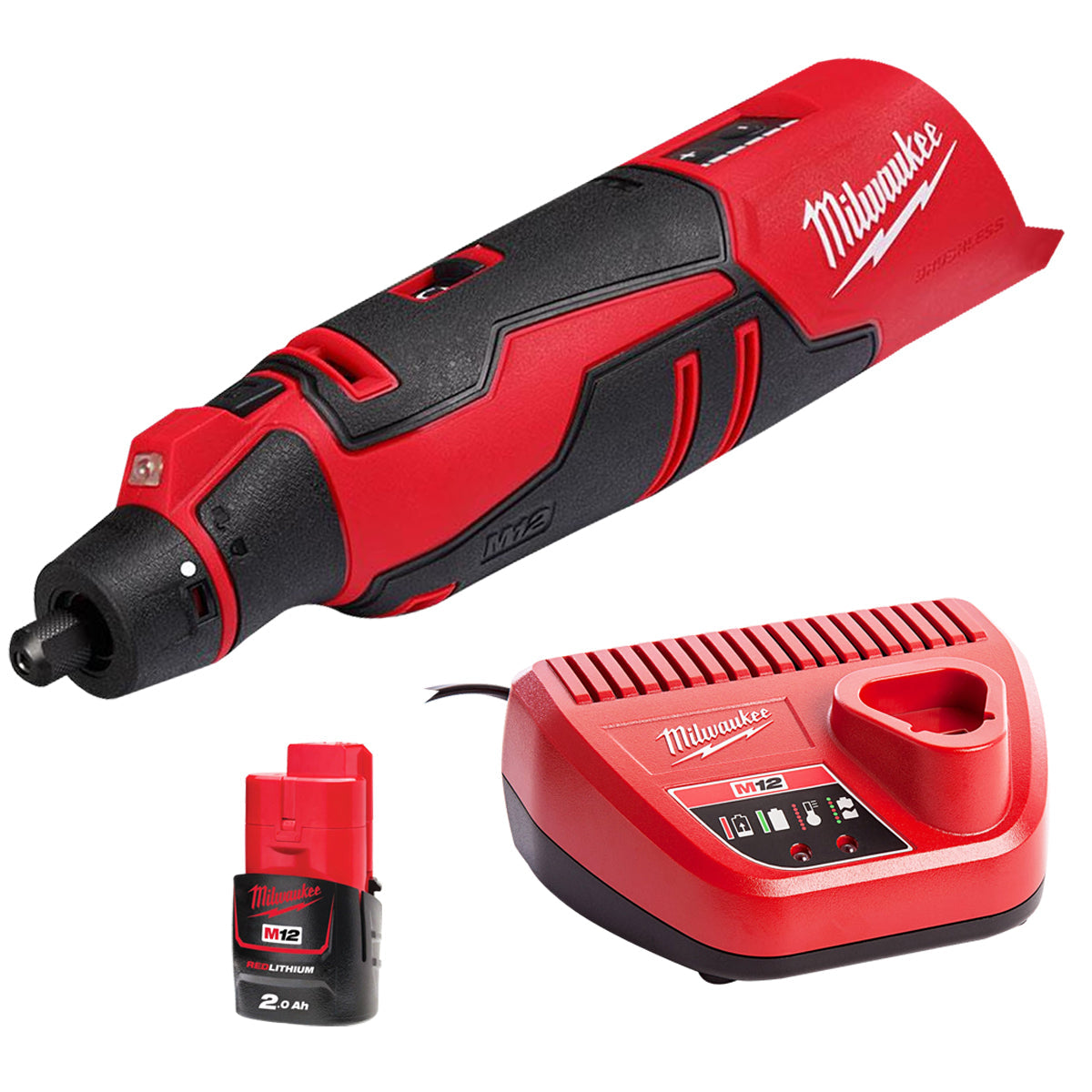 Milwaukee M12BLROT-0 12V Brushless Rotary Tool with 1 x 2.0Ah Battery & Charger