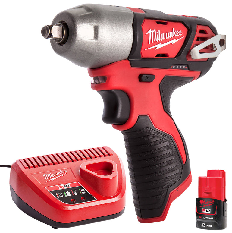 Milwaukee M12 BIW38-0 12V 3/8'' Impact Wrench with 1 x 2.0Ah Battery & Charger