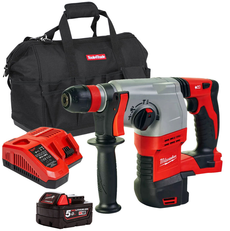 Milwaukee HD18HX-0 18V SDS+ Rotary Hammer Drill with 1 x 5.0Ah Battery Charger & Bag