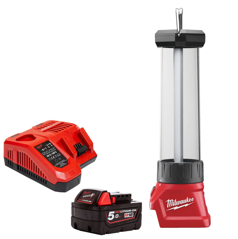 Milwaukee M18LL-0 18V LED Lantern Light with 1 x 5.0Ah Battery & Charger