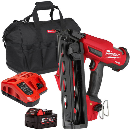 Milwaukee M18FN16GA-0X 18V 16G Angled Finish Nailer with 1 x 5.0Ah Battery Charger & Bag