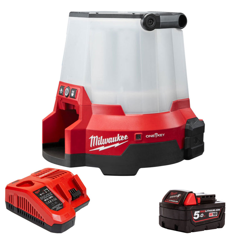 Milwaukee M18ONESLSP-0 One Key LED Compact Site Light with 1 x 5.0Ah Battery & Charger