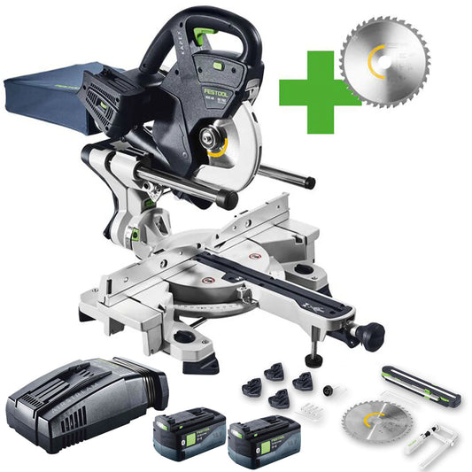 Festool KSC 60 EB-Basic 36V Master Edition Brushless 216mm Sliding Compound Mitre Saw with 2 x 5.0Ah Battery & Rapid Charger