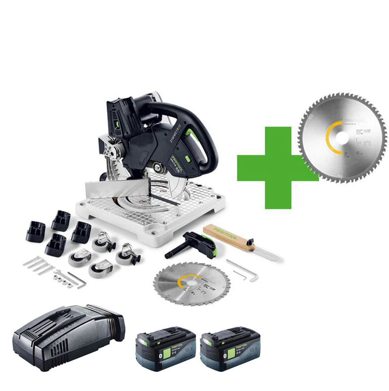 Festool SYMC 70 EB-Basic 36V Master Edition Brushless 216mm SYMMETRIC Mitre Saw with 2 x 5.0Ah Battery & Rapid Charger