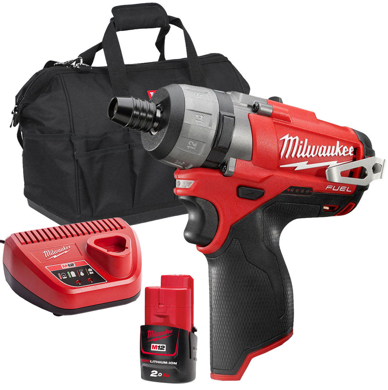 Milwaukee M12CD-0C 12V Fuel Brushless Sub Compact Driver with 1 x 2.0Ah Battery Charger & Bag