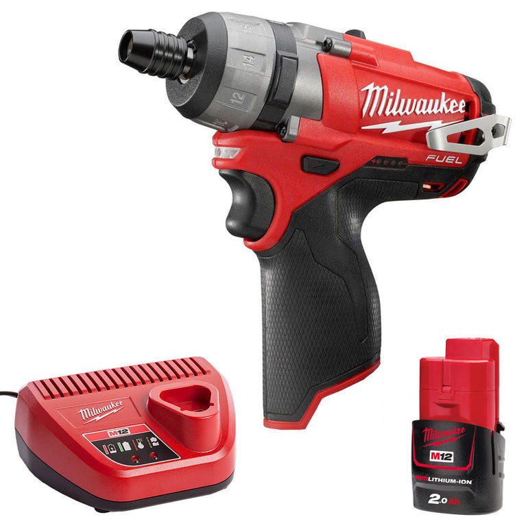 Milwaukee M12CD-0C 12V Fuel Brushless Sub Compact Driver with 1 x 2.0Ah Battery & Charger