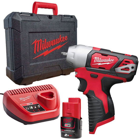 Milwaukee M12BIW14-0C 12V Sub Compact 1/4" Impact Wrench with 1 x 2.0Ah Battery Charger & Case