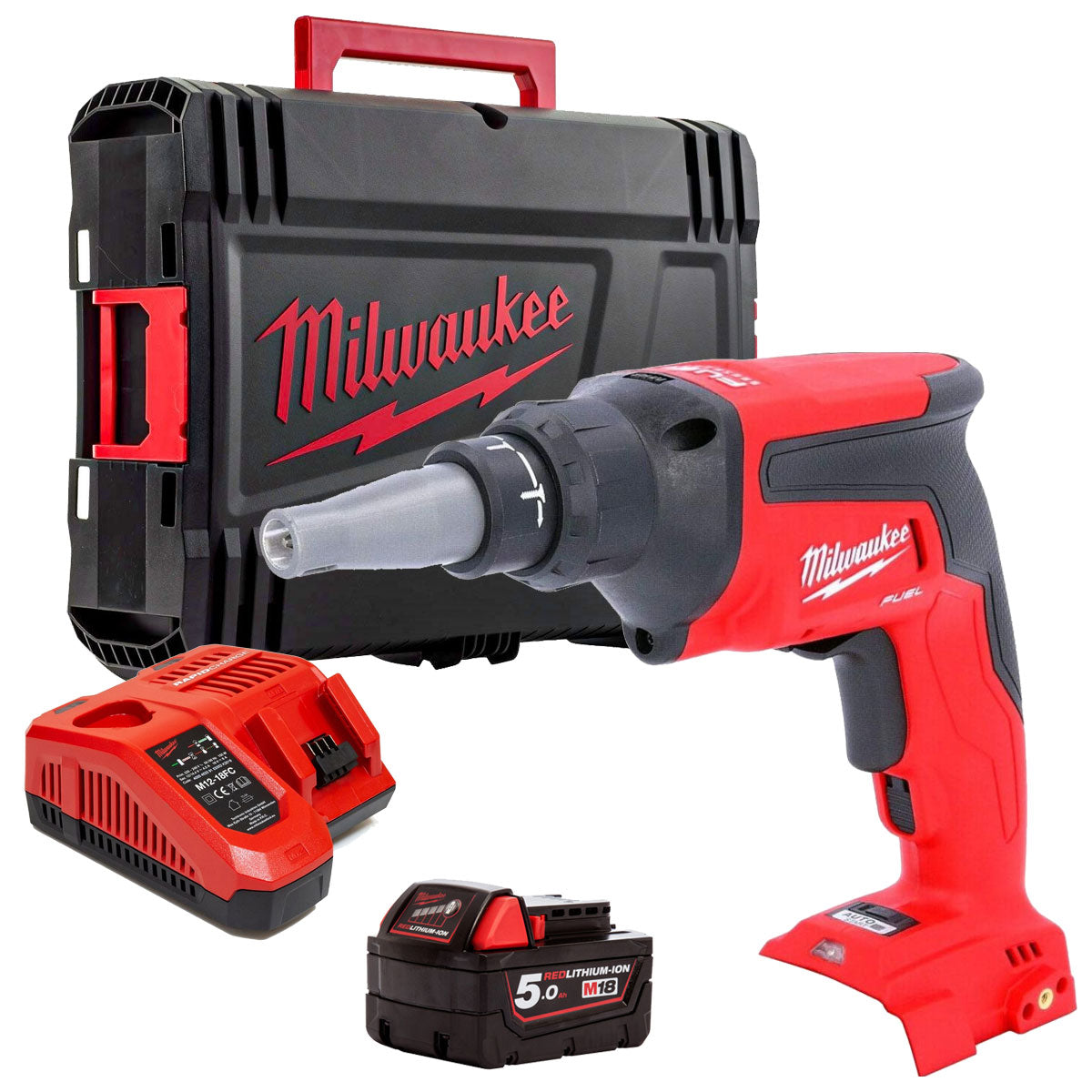 Milwaukee M18FSGC-0X 18V Fuel Brushless Drywall Screwgun with 1 x 5.0Ah Battery Charger & Case