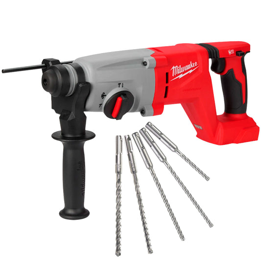 Milwaukee M18BLHACD26-0 18V Brushless SDS+ D-Handle Rotary Hammer Drill with 5 Piece Drill Bit Set