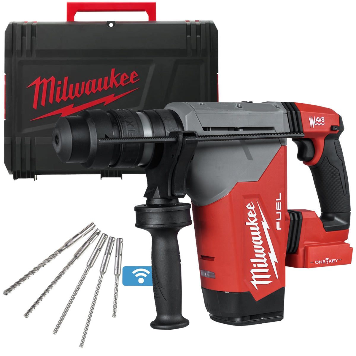 Milwaukee 18V M18ONEFHPX-0X Fuel Brushless SDS Plus Hammer Drill with 5 Piece Drill Bit Set