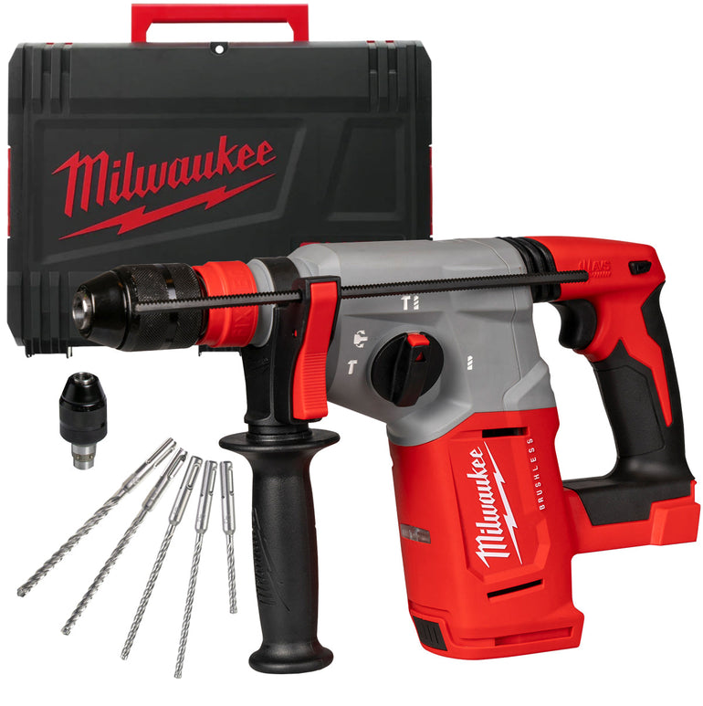 Milwaukee M18BLHX-0X 18V Brushless SDS-Plus Hammer Drill with 5 Piece Drill Bit Set