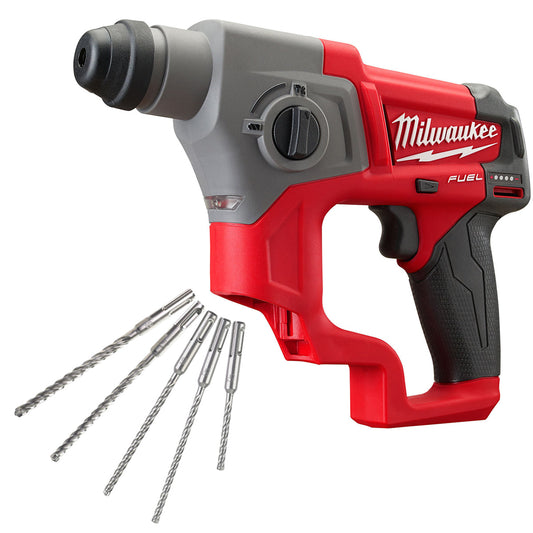 Milwaukee M12CH-0 12V Brushless SDS+ Hammer Drill with 5 Piece Drill Bit Set