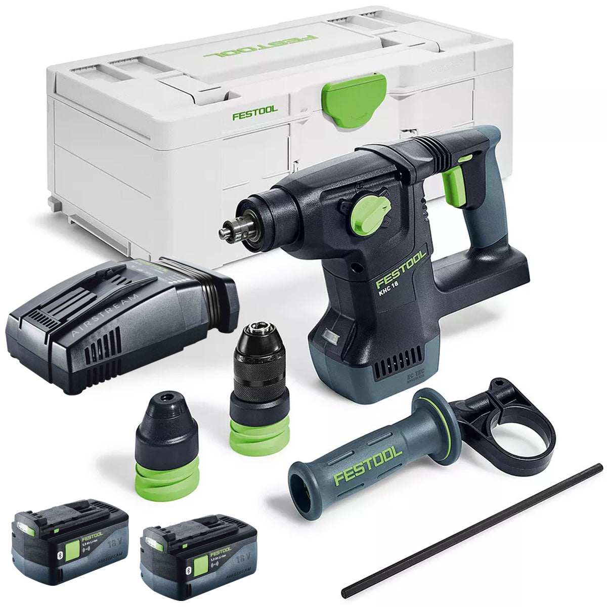 Festool KHC 18 EB-Basic 18V Brushless Rotary Hammer Drill - 577447 With 2 x 5.0Ah Battery & Charger