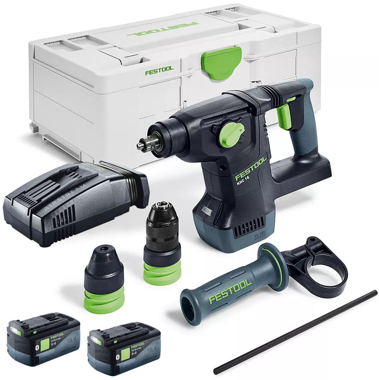 Festool KHC 18 EB-Basic 18V Brushless Rotary Hammer Drill - 577447 With 2 x 5.0Ah Battery & Charger