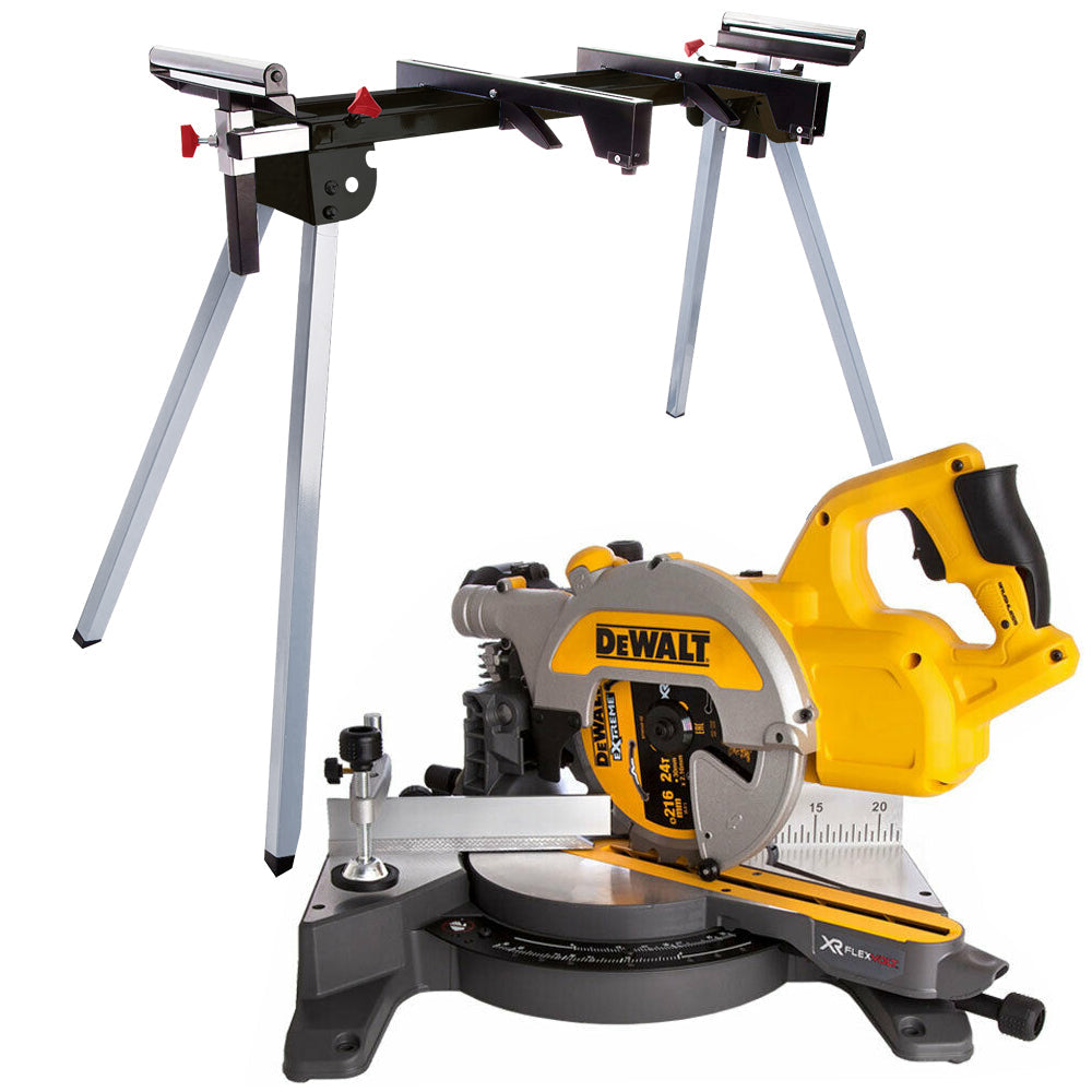 Dewalt DCS777N 54V XR 216mm Brushless Flexvolt Mitre Saw Body With Leg Stand