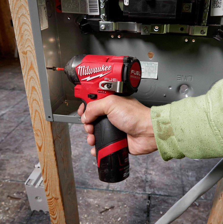 Milwaukee 12V Twin Pack Brushless Impact Driver + Combi Drill with 2 x 2.0Ah Battery & Charger