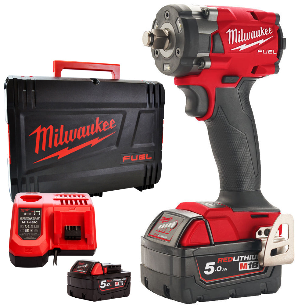 Milwaukee M18FIW2F38-502X 18V FUEL Friction Ring Impact Wrench 3/8" with 2 x 5.0AH Batteries & Charger in Case 4933478652